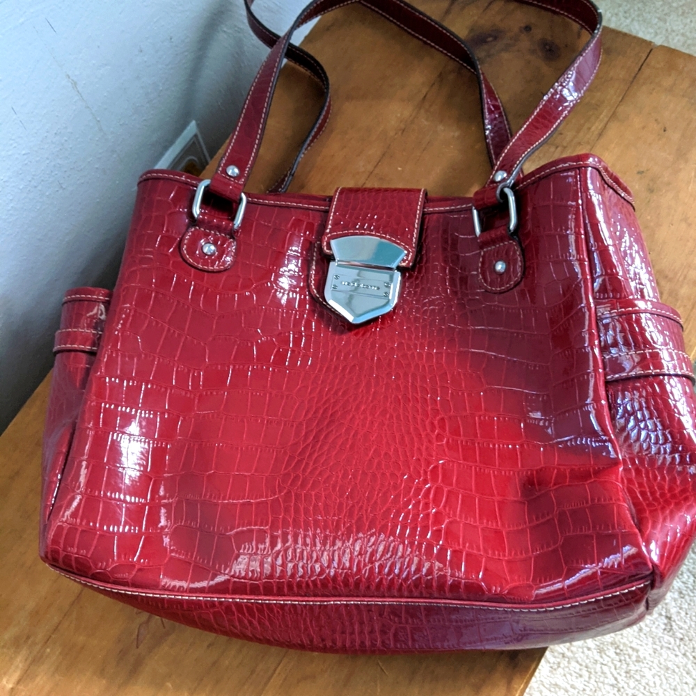 Liz Claiborne Red Faux Alligator Shoulder Bag
